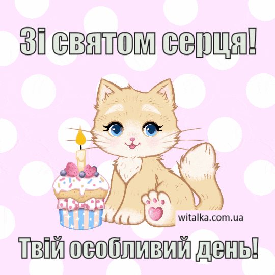 Привітання з днем ​​народження – кішка з тортиком